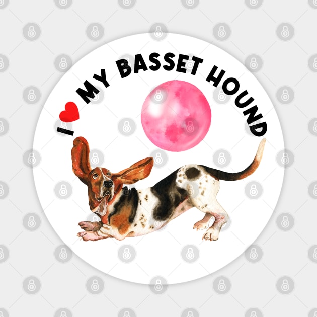 I Love My Basset Hound Cute Basset Hound Puppy Dog Magnet by AdrianaHolmesArt